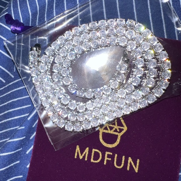 18k white gold plated round cubic zirconia tennis necklace for men and women - Picture 7 of 7